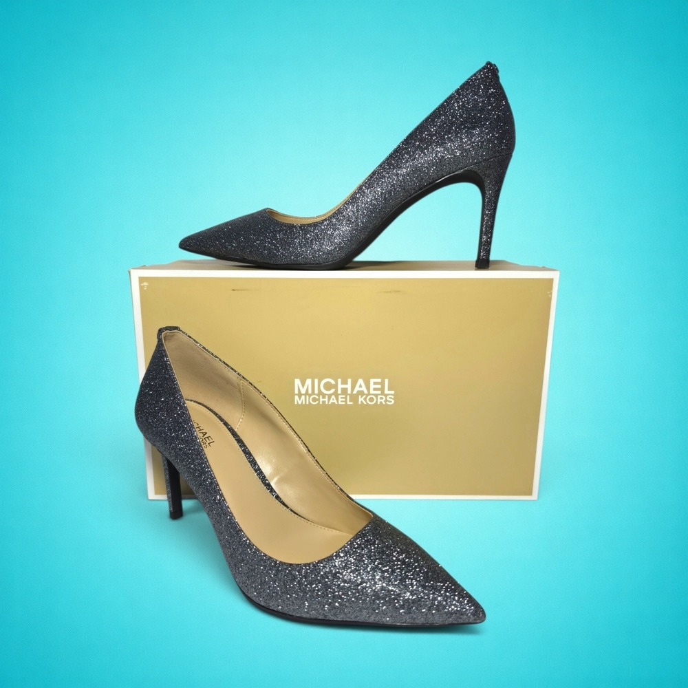 New Women's Michael Kors Alina Flex Pump Glitter Leather, Color Gunmetal, Size 7